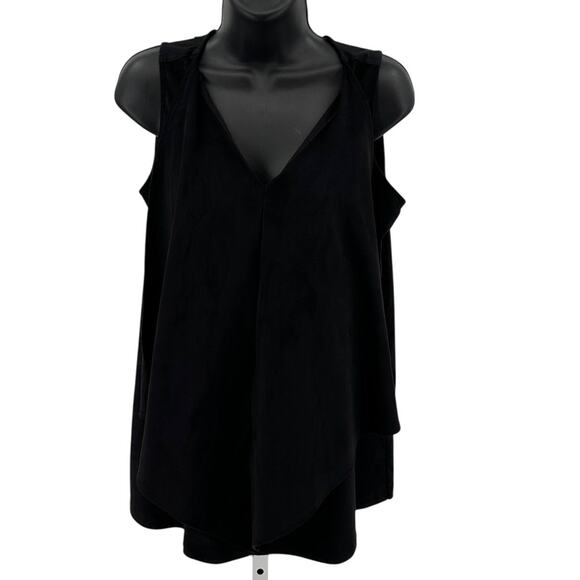 DG2 Diane Gilman Top WMNS L Pullover V-Neck Black Sleeveless Layered Stretchy - Picture 1 of 7